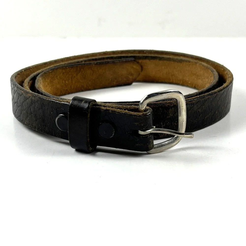 Leather Belt Unisex 36 Dark Brown‎ Fair Distressed Basketweave Vintage